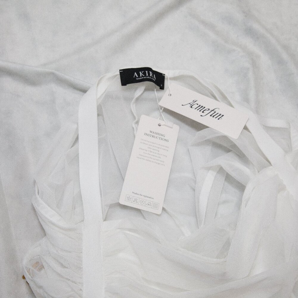 Akira White Sheer Floral Beaded Appliques Halter Maxi Tulle Dress Size Small - Picture 5 of 13